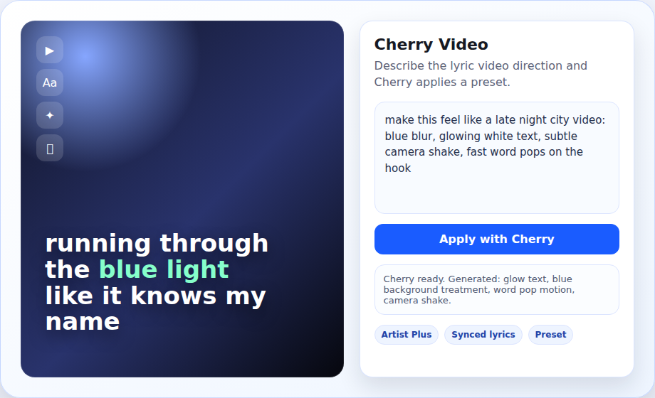 Cherry Video example prompt and generated preset